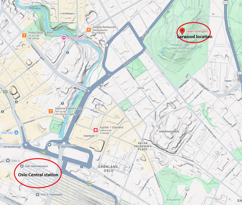 A map over Oslo showing the event location